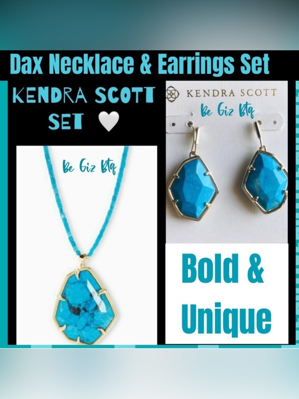 🆕 Authentic Kendra Scott Aqua Howlite Dax Gold Necklace and Earrings Set